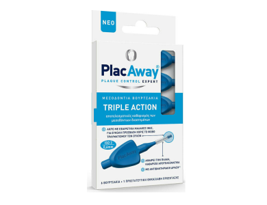 Plac Away Triple Action, Μεσοδόντια Βουρτσάκια 0.6mm ISO 3 Μπλε, 6τμχ