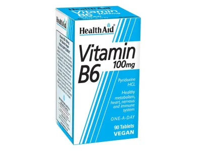 Health Aid Vitamin B6 (Pyridoxine Hcl) 100mg Συμπλήρωμα Διατροφής Κατάλληλο για το Μεταβολισμό των Υδατανθράκων Λιπών & Πρωτεϊνών, 90tabs