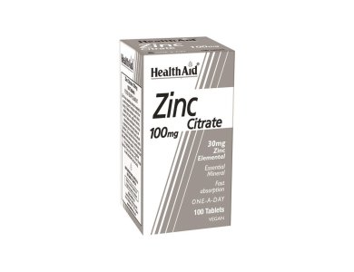 HEALTH AID Zinc Citrate 100mg Συμπλήρωμα Διατροφής με Ψευδάργυρο 100 ταμπλέτες