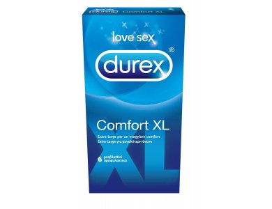 Durex Comfort XL Προφυλακτικά Μεγαλύτερου Μεγέθους από τα Κανονικά Προφυλακτικά, 6τεμ Ειδικά σχεδιασμένα για να προσφέρουν μεγαλύτερη άνεση & καλύτερη εφαρμογή σε όσους τη χρειάζονται.
