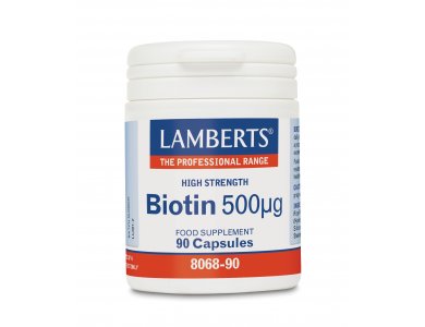 Lambers Biotin 500MCG για την Ομαλή Ανάπτυξη & Βελτίωση του Δέρματος, των Μαλλιών & του Μυελού των Οστών, 90caps