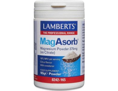 Lamberts Mag Asorb Magnesium Powder 375mg (as Citrate) Υψηλής Βιοδιαθεσιμότητας Μαγνήσιο σε Μορφή Κιτρικού Άλατος, 165gr