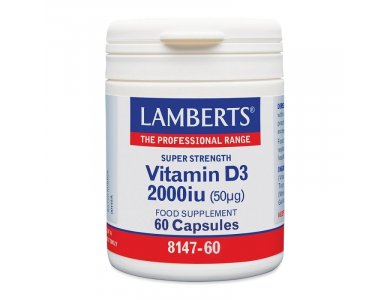 Lamberts Vitamin D3 2000iu (50μg) για την υγεία Οστών Δοντιών Ανοσοποιητικού, 60caps
