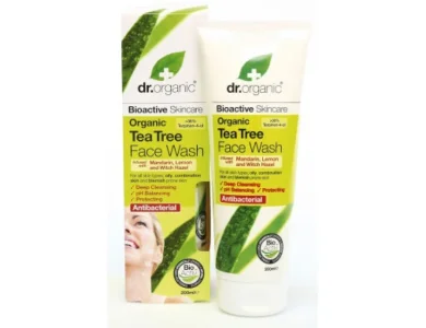 Dr. Organic Tea Tree Face Wash - Τζελ Καθαρισμού για το Πρόσωπο με Βιολογικό Τεϊόδεντρο, 200ml