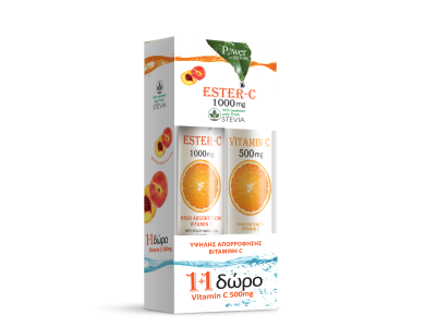 Power Health Vitamin Ester-C 1000mg Στέβια 24tabs & Δώρο Vitamin C 500mg Πορτοκάλι 20tabs, Αναβράζοντα Δισκία