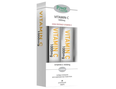 Power Of Nature Vitamin C 1000mg Στέβια, 24tabs & Δώρο Vitamin C 500mg Πορτοκάλι, 20tabs, Αναβράζοντα Δισκία