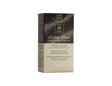 Apivita My Color Elixir Kit, Μόνιμη Βαφή Μαλλιών 6.18 Ξανθό Σκούρο Σαντρέ Περλέ, 1τμχ