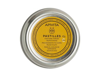 Apivita Pastilles Thyme & Honey, Παστίλιες με Θυμάρι & Μέλι για τον Πονόλαιμο & τον Βήχα, 45gr