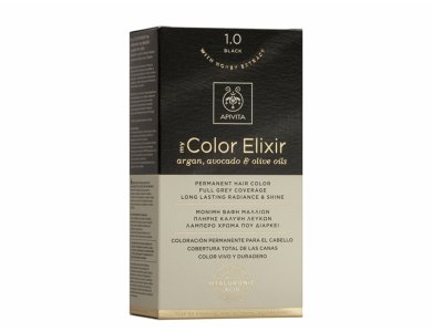 Apivita My Color Elixir Permanent Hair Color, Μόνιμη Βαφή Μαλλιών 1.0 Φυσικό Μαύρο, Promo -20%, 1τμχ