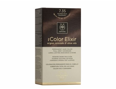 Apivita My Color Elixir Permanent Hair Color, Μόνιμη Βαφή Μαλλιών 7.35 Ξανθό Μελί Μαονί, Promo -20%, 1τμχ