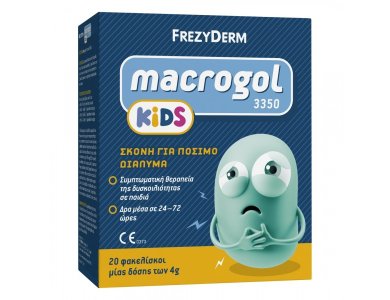 Frezyderm Macrogol Kids 3350, Διαλυτή Σκόνη για Συμπτωματική Θεραπεία Δυσκοιλιότητας σε Παιδιά σε Φακελίσκους των 4g, 20sachets