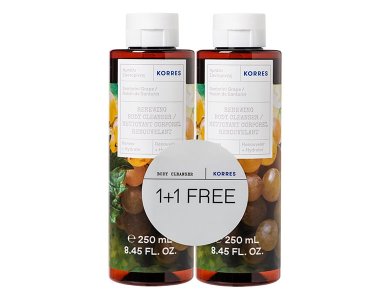 Korres Promo Pack Santorini Grape Body Cleanser 1+1, Αφρόλουτρο με Άρωμα από Αμπέλι Σαντορίνης, 2x250ml