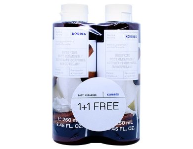 Korres Renewing Body Cleanser Vanilla Cinnamon Αφρόλουτρο Gel Βανίλια Κανέλα, 1+1 Δώρο, 2x250ml
