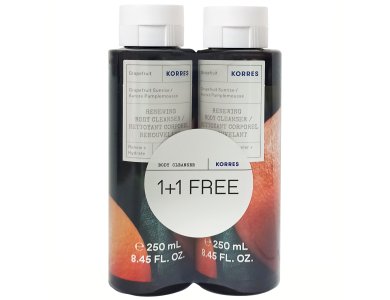 Korres Promo Pack Grapefruit Sunrise Renewing Body Cleanser, Αναζωογονητικό Αφρόλουτρο με Άρωμα Γκρέιπφρουτ, 2x250ml