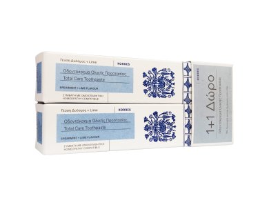 Korres Promo Pack Total Care Toothpaste, Οδοντόκρεμα Ολικής Προστασίας Δυόσμος & Lime 1+1 Δώρο, 2x75ml