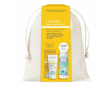 Pharmasept Promo Heliodor Baby Summer Pack, Sun Cream Spf50 Βρεφική Αντηλιακή Κρέμα 50ml, +Δώρο Baby Care Mild Bath Βρεφικό Αφρόλουτρο 250ml
