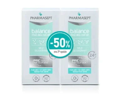 Pharmasept Promo (-50% στο 2ο προϊόν) Balance Mild Deo Roll-On Απαλό Αποσμητικό για Ξηρές/Ευαίσθητες Επιδερμίδες, 2x50ml