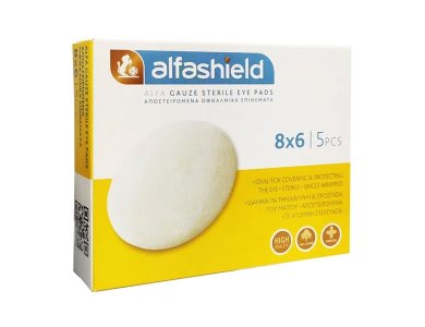 AlfaShield Alfa Gauze Sterile Eye Pads (8x6cm), Αποστειρωμένα Οφθαλμικά Επιθέματα, 5τμχ