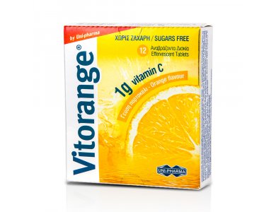 Uni-Pharma Vitorange 1gr Vitamin C Συμπλήρωμα Διατροφής με Βιταμίνη C για Αυξηση Ενέργειας & Ενίσχυση Ανοσοποιητικού - Χωρίς Ζάχαρη, 12tabs
