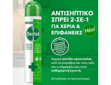 Dettol Antiseptic Spray, Αντισηπτικό Spray για Χέρια & Επιφάνειες 2 σε 1, 90ml