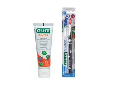 GUM Promo Junior Touthbrush 7-9 Years Black +Gum Junior Toothpaste Tutti Frutti 7+Years 50ml, 2τμχ