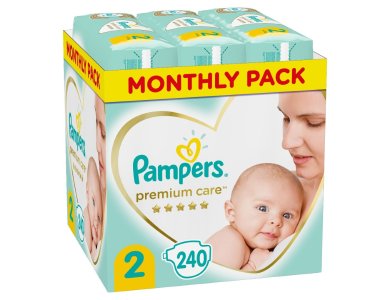 Pampers Premium Care No.2 Monthly Pack Mini (4-8kg), Βρεφικές Πάνες, 240τμχ