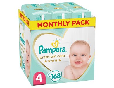 Pampers Premium Care No.4 Monthly Pack (9-14kg), Βρεφικές Πάνες, 168τμχ