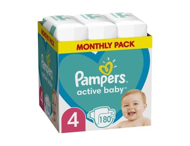 Pampers Active Baby No.4 Monthly Pack (9-14kg), Βρεφικές Πάνες, 180τμχ