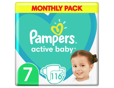 Pampers Active Baby Νο.7 Monthly Pack (15+kg), Βρεφικές Πάνες, 116τμχ