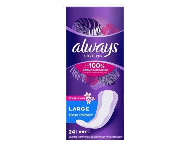 Always Dailies Extra Protect Fresh Scent Large, Σερβιετάκια για Έξτρα Προστασία, 24τμχ