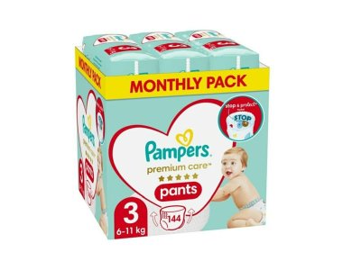 Pampers Premium Care No.3 Monthly Pack (6-11kg), Βρεφικές Πάνες Βρακάκι, 144τμχ