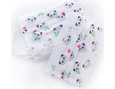 Lixin County Panda, Παιδικές Μάσκες Μιας Χρήσης 3ply Λευκές με Σχέδιο Πάντα, 10τμχ